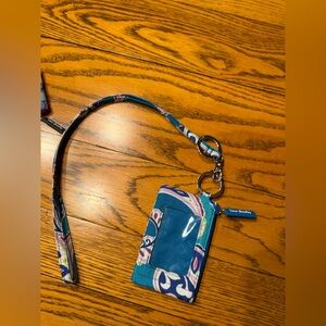 Vera Bradley Blue and Pink Patterned ID Case with keychain & Lanyard